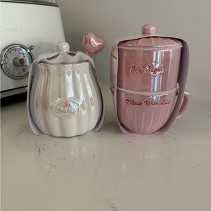 (4pc.)Target 2024 Valentine's honey pot, cream, sugar & spoon/tea bag rest